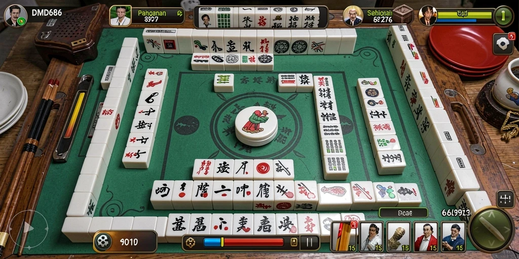 Screenshot gameplay DMD686 dengan tampilan papan Mahjong yang menawan.