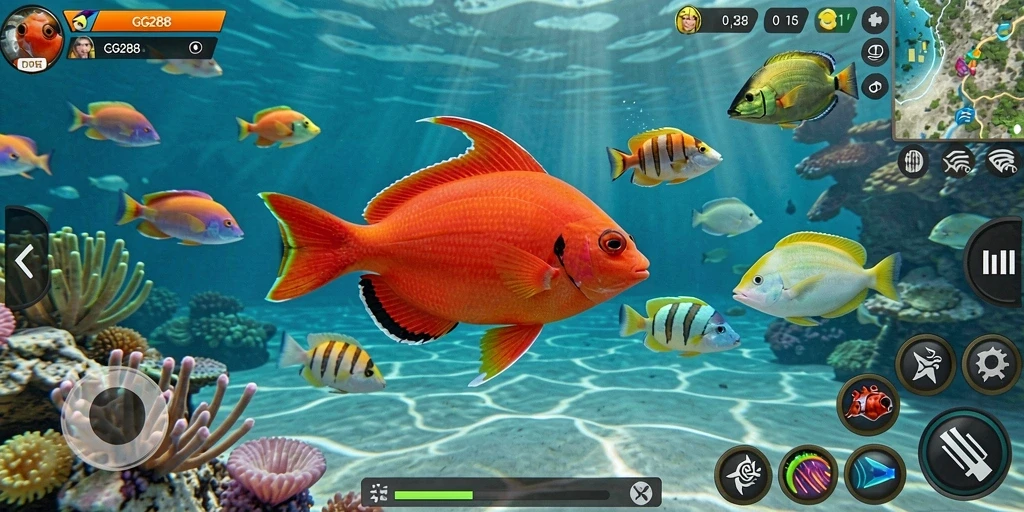 Tampilan gameplay GG288 saat menembak ikan di laut dalam.