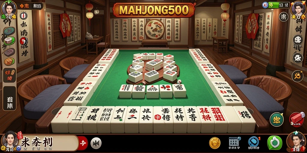 Tampilan gameplay menarik dari MAHJONG500 dengan ubin yang penuh warna.