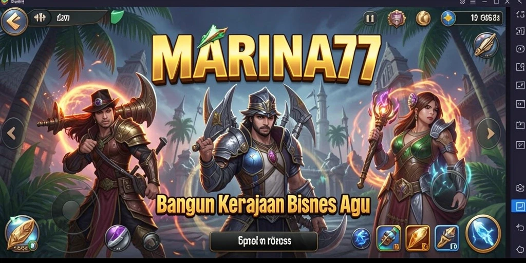 Tangkapan layar gameplay yang menampilkan dinamika pengelolaan bisnis di MARINA77.