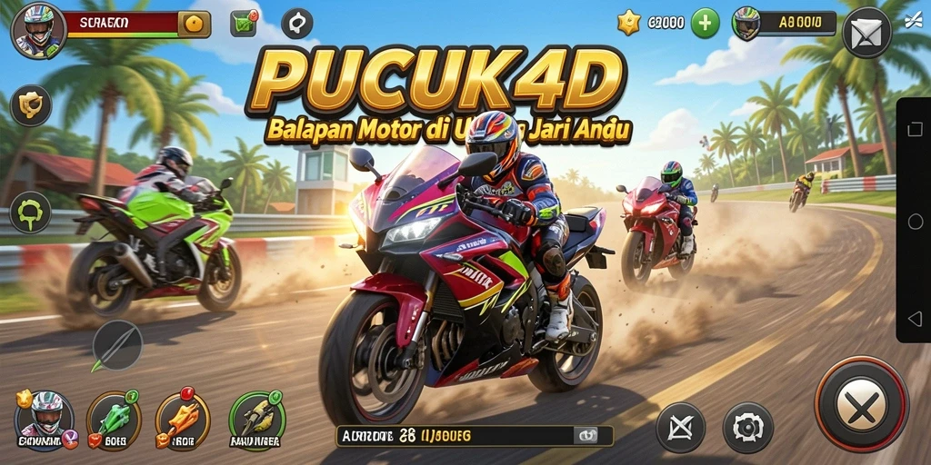 Screenshot gameplay PUCUK4D menampilkan aksi balapan motor yang mendebarkan.