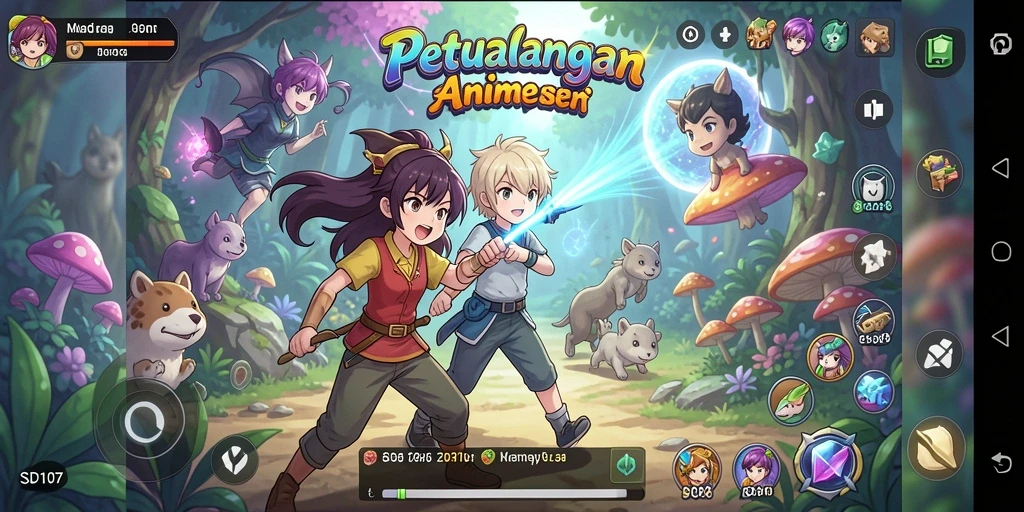 Tampilan gameplay menakjubkan pada SD107 dengan karakter anime yang beraksi.